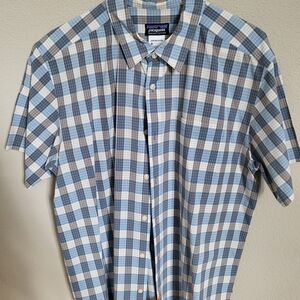Patagonia Men's Casual Blue and White Checkered Shirt